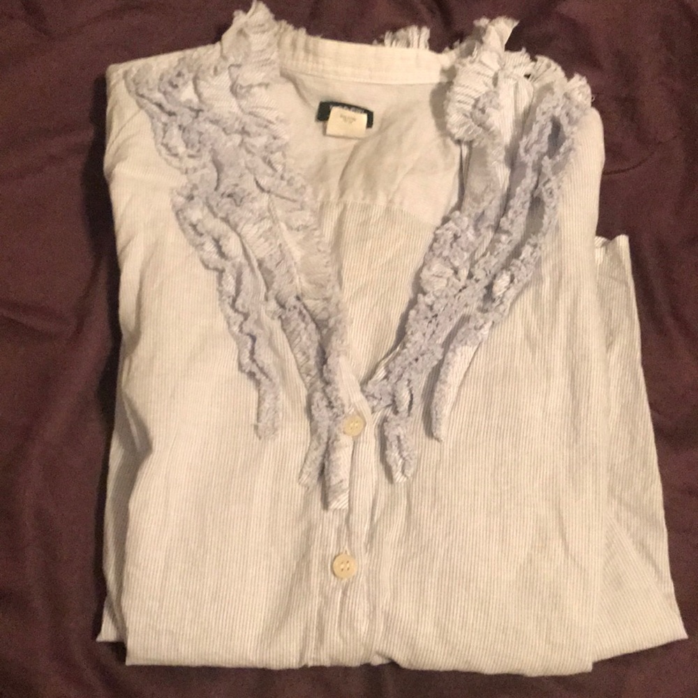 JCrew ruffle long sleeve button up